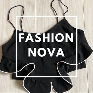 Fashion Nova Black and White Crop Flowy Top